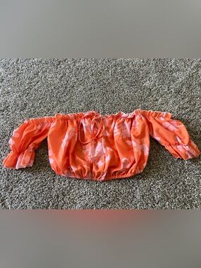 Orange Floral Off-Shoulder Crop Top